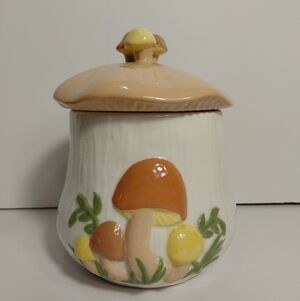 Arnel's Mushroom Design Ceramic Jar - Cream and Beige